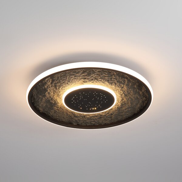 Searchlight LED φωτιστικό οροφής Lumadisc, εφέ αστεριών, μαύρο, Ø 41 cm, ρυθμιζόμενος, Μαύρο, Σαλόνι / τραπεζαρία, Μέταλλο, σύγχρονο