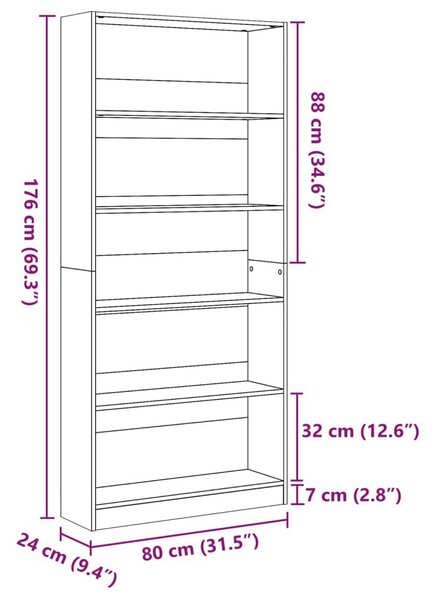 Βιβλιοθήκη Γκρι Σκυροδέματος 80x24x176 εκ. Επεξεργ. Ξύλο - Γκρι