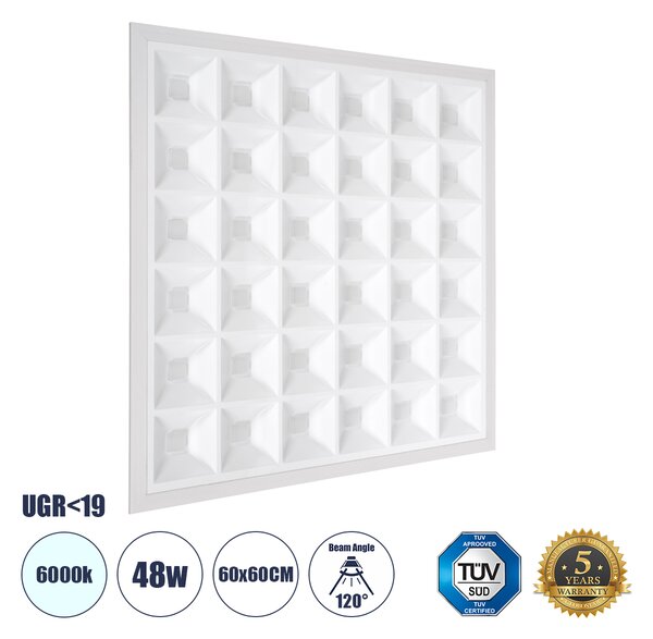 GloboStar® ZEUS 60968 Χωνευτό LED Panel 60x60cm 48W 7440lm 120° CRI≥86Ra UGR<19 Anti-Glare Shield Diffuser AC 220-240V IP44 Μ60 x Π60 x Υ3.3cm - Ψυχρό Λευκό 6000K - Bridgelux High Lumen Chips - TÜV Certified Driver - 5 Years Warranty