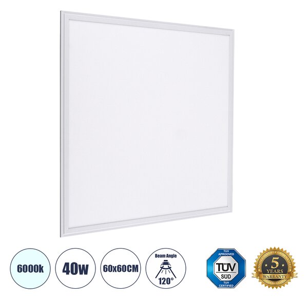 GloboStar® 60206 Χωνευτό LED Panel Milky Super Slim 60x60cm 40W 4000lm 120° CRI≥80Ra UGR<19 AC 220-240V IP20 Μ60 x Π60 x Υ1.5cm - Ψυχρό Λευκό 6000K - TÜV Certified Driver - 5 Years Warranty