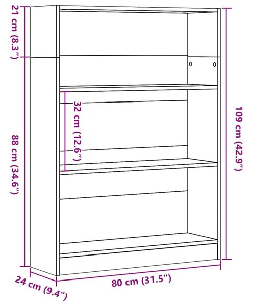Βιβλιοθήκη Αρτισιανή Δρυς 80x24x109 εκ. από Επεξεργασμένο Ξύλο - Καφέ