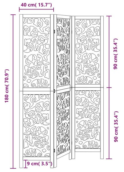 Διαχωριστικό Χώρου με 3 Πάνελ Μαύρο από Μασίφ Ξύλο Παυλώνιας - Μαύρο