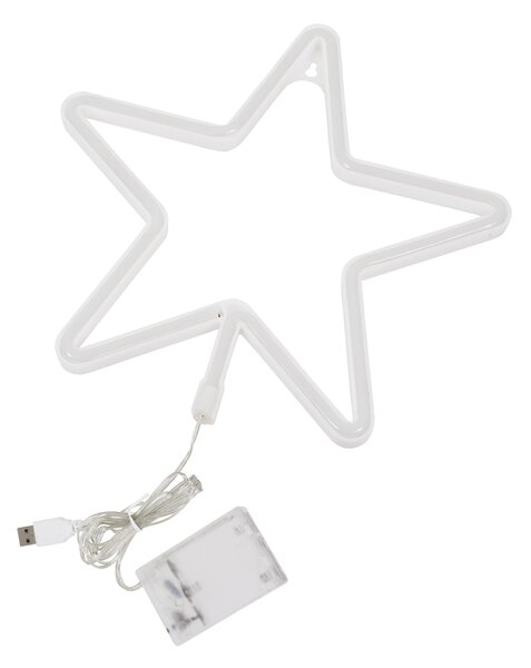 GloboStar® 78585 Φωτιστικό Ταμπέλα Φωτεινή Επιγραφή NEON LED Σήμανσης STAR 5W με Καλώδιο Τροφοδοσίας USB - Μπαταρίας 3xAAA (Δεν Περιλαμβάνονται) - Θερμό Λευκό 2700K