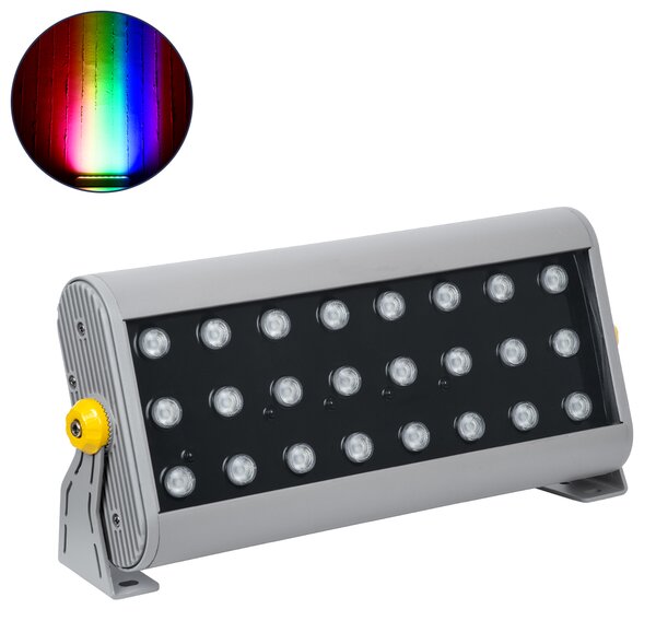 GloboStar® FLOOD-HENA 90643 Προβολέας Wall Washer για Φωτισμό Κτιρίων LED 48W 4800lm 30° DC 24V Αδιάβροχο IP65 Μ39 x Π6 x Υ17cm Πολύχρωμο RGB DMX512 - Ασημί - 3 Years Warranty