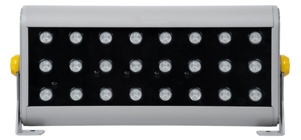 GloboStar® FLOOD-HENA 90643 Προβολέας Wall Washer για Φωτισμό Κτιρίων LED 48W 4800lm 30° DC 24V Αδιάβροχο IP65 Μ39 x Π6 x Υ17cm Πολύχρωμο RGB DMX512 - Ασημί - 3 Years Warranty