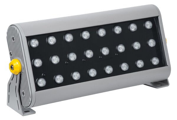 GloboStar® FLOOD-HENA 90643 Προβολέας Wall Washer για Φωτισμό Κτιρίων LED 48W 4800lm 30° DC 24V Αδιάβροχο IP65 Μ39 x Π6 x Υ17cm Πολύχρωμο RGB DMX512 - Ασημί - 3 Years Warranty