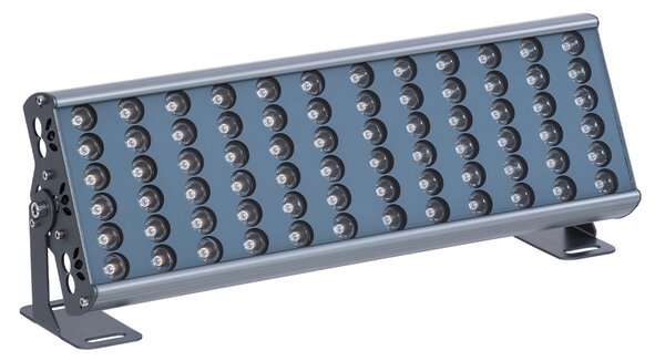 GloboStar® FLOOD-TENA 90221 Προβολέας Wall Washer για Φωτισμό Κτιρίων LED 72W 6480lm 10° DC 24V Αδιάβροχο IP65 L46.5 x W7 x H16.5cm Θερμό Λευκό 2700K - Ασημί - 3 Years Warranty