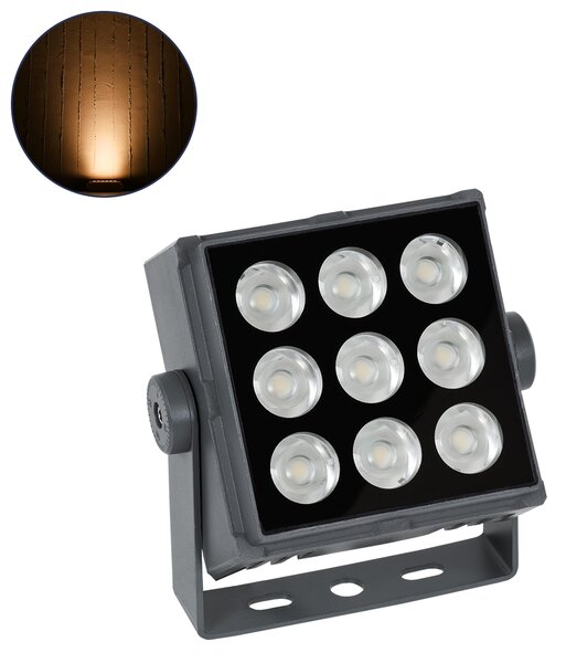 GloboStar® FLOOD-TINY 90367 Προβολέας Wall Washer για Φωτισμό Κτιρίων LED 27W 2295lm 3° DC 24V Αδιάβροχο IP65 L13.8 x W16.4 x H7cm Αρχιτεκτονικό Πορτοκαλί 2200K - Γκρι Ανθρακί - 3 Years Warranty