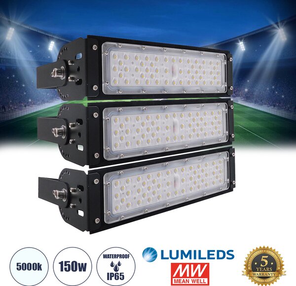 GloboStar® GOLIATH 90100-3 LED Προβολέας Γηπέδου - Φωτιστικό Tunnel 150W 24000LM 75°*135° AC 100-277V IP65 - Ψυχρό Λευκό 5000K - MeanWell Driver & LumiLEDs Chip - 5 Years Warranty