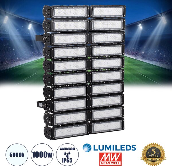 GloboStar® GOLIATH 90105 LED Προβολέας Γηπέδου - Φωτιστικό Tunnel 1000W 160000LM 75°*135° AC 100-277V Αδιάβροχο IP65 Μ62 x Π22 x Υ90cm Ψυχρό Λευκό 5000K - MeanWell Driver & LumiLEDs Chip - 5 Χρόνια Εγγύηση