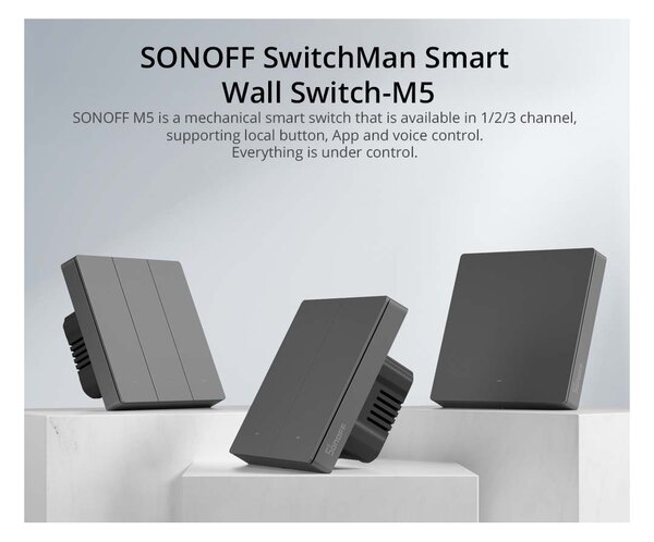 GloboStar® 80091 SONOFF M5-2C-86 SwitchMan Mechanical Smart Switch WiFi & Bluetooth AC 100-240V Max 10A 2200W (5A/Way) 2 Way