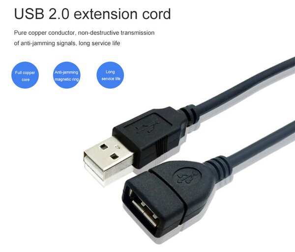 GloboStar® 80104 SONOFF USB Male to Female Extension Cable 2.0 Cable Length 150cm