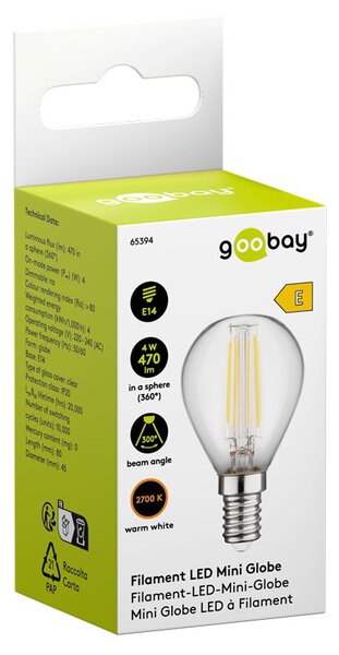 GOOBAY LED λάμπα mini globe 65394, E14, Filament, 4W, 2700K, 470lm