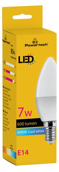 POWERTECH LED λάμπα candle E14-011, 7W, 4000K, E14, 600lm