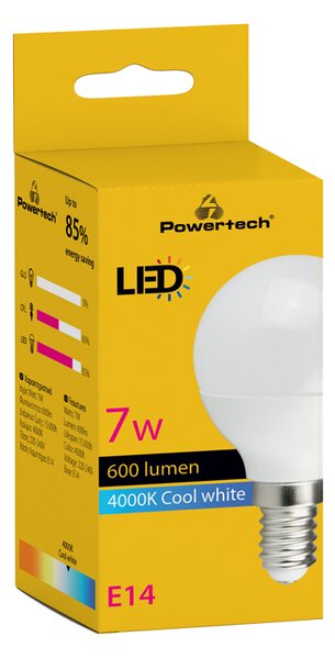 POWERTECH LED λάμπα mini globe E14-010, 7W, 4000K, E14, 600lm