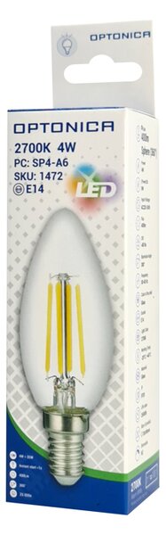 OPTONICA LED λάμπα candle C35 1472, Filament, 4W, 2700K, 400lm, E14