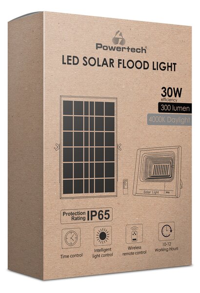 POWERTECH LED ηλιακός προβολέας PT-1265, 30W, 4000K, 300lm, 3500mA, IP65