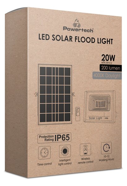 POWERTECH LED ηλιακός προβολέας PT-1264, 20W, 4000K, 200lm, 2500mA, IP65