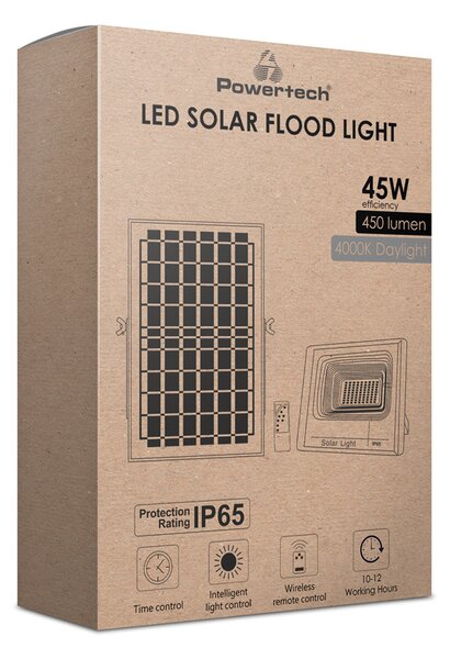 POWERTECH LED ηλιακός προβολέας PT-1266, 45W, 4000K, 450lm, 5000mA, IP65