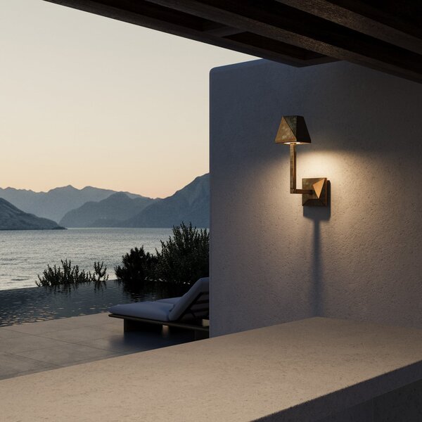 Moretti Luce Εξωτερικός φωτιστικός τοίχου LED Silva Edge, ύψος 30,5 εκ., ορείχαλκος αντίκα, Μπρούτζινο / Αντικέ ορείχαλκου, Ορείχαλκος, Εξοχική κατοικία / Ρουστίκ