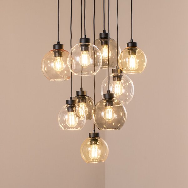 TK Lighting Κρεμαστό φωτιστικό Cubus Mix, Ø 58 cm, 9 φτερά, πολύχρωμο, γυαλί, E27, ρυθμιζόμενος, Πολύχρωμο, Σαλόνι / τραπεζαρία, Γυαλί