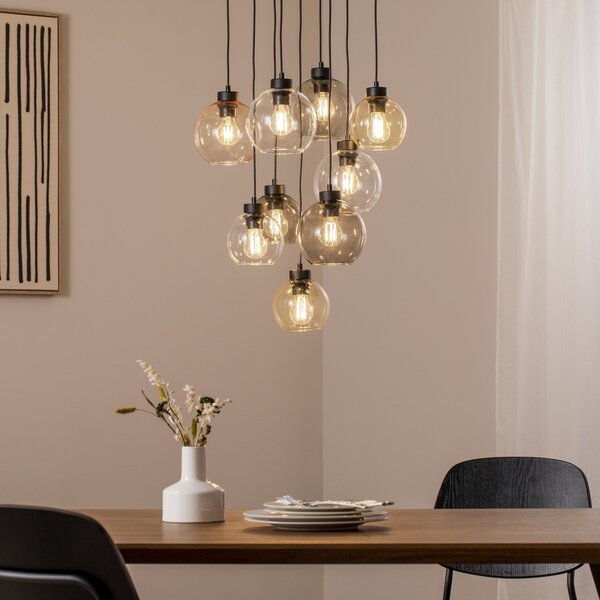 TK Lighting Κρεμαστό φωτιστικό Cubus Mix, Ø 58 cm, 9 φτερά, πολύχρωμο, γυαλί, E27, ρυθμιζόμενος, Πολύχρωμο, Σαλόνι / τραπεζαρία, Γυαλί