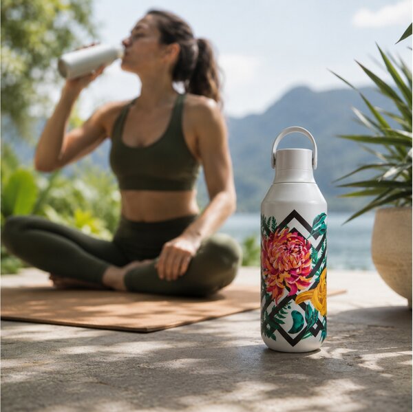 Μπουκάλι Θερμός Series 2 Botanicals Chilly's με χωρητικότητα 500ml και διατήρηση θερμοκρασίας 12h ζεστό / 24h κρύο - Woven Dahlia