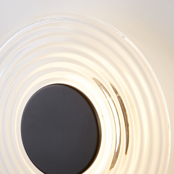 Searchlight LED απλίκα Cleo, διαφανής/μαύρη ματ, Ø 30 cm, γυαλί, ρυθμιζόμενος, Διαφανές, Σαλόνι / τραπεζαρία, Γυαλί, σύγχρονο