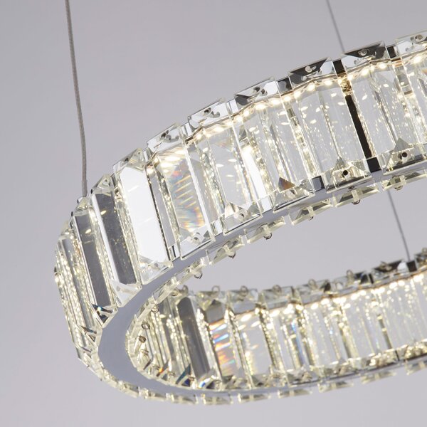 Searchlight LED κρεμαστό φωτιστικό Filumena, γκρι/διαφανές, μέταλλο/γυαλί, Ø 35 cm, Διαφανές, Σαλόνι / τραπεζαρία, Γυαλί, σύγχρονο