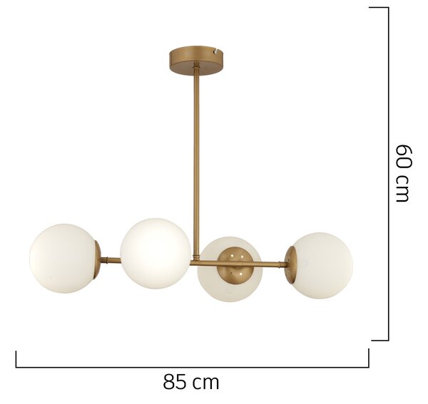 Φωτιστικό Κρεμαστό ArteLibre DELPHINUS Τετράφωτο Χρυσό/Λευκό Μέταλλο/Γυαλί 85x60cm