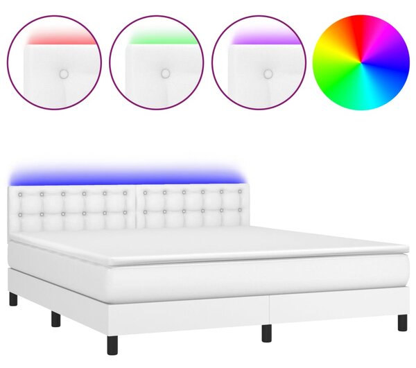 VidaXL Κρεβάτι Boxspring με Στρώμα & LED Λευκό 160x200 εκ. Συνθ. Δέρμα