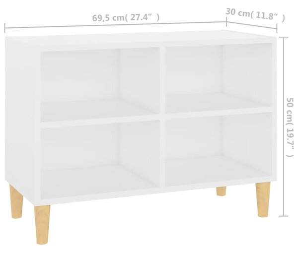 Έπιπλο Τηλεόρασης Λευκό 69,5x30x50 εκ. Μασίφ Ξύλινα Πόδια - Λευκό