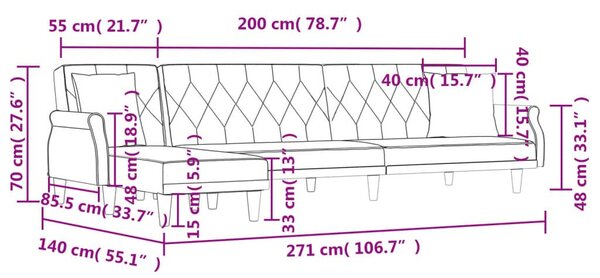 Καναπές Κρεβάτι Γωνιακός Σκ. Γκρι 271 x 140 x 70 εκ. Βελούδινος - Γκρι