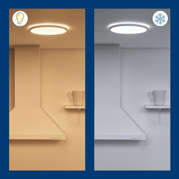 WiZ SuperSlim LED φωτιστικό οροφής CCT Ø29cm λευκό, ρυθμιζόμενος, Λευκό, Σαλόνι / τραπεζαρία, Πλαστικό, σύγχρονο