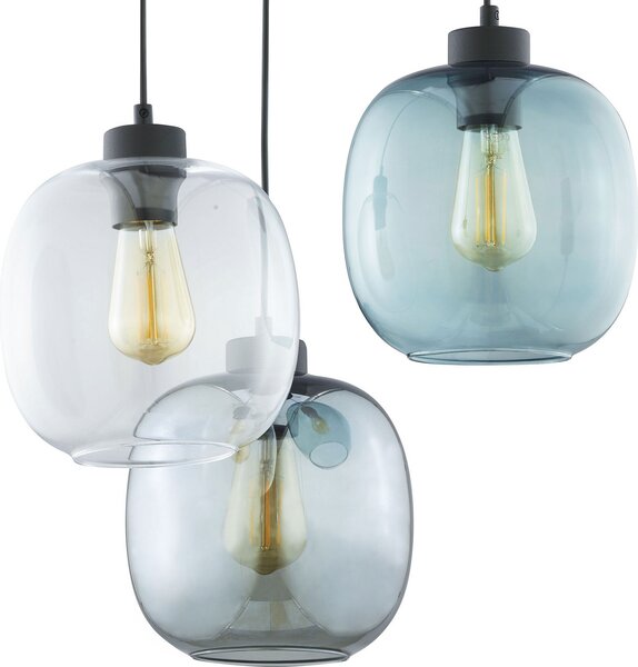TK Lighting Elio κρεμαστό φωτιστικό, γυαλί, μπλε/καθαρό/γκρι, Ø 52 cm, 3-φωτο, ρυθμιζόμενος, Διαφανές, Σαλόνι / τραπεζαρία, Γυαλί, σύγχρονο