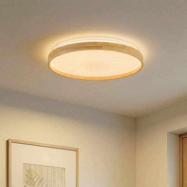 Lindby Smart LED φωτιστικό οροφής Mirren wood Ø49.5cm CCT Tuya, ρυθμιζόμενος, Ξύλου, Σαλόνι / τραπεζαρία, Πλαστικό, σύγχρονο