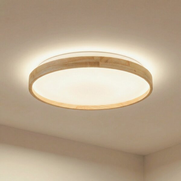 Lindby Smart LED φωτιστικό οροφής Mirren wood Ø49.5cm CCT Tuya, ρυθμιζόμενος, Ξύλου, Σαλόνι / τραπεζαρία, Πλαστικό, σύγχρονο