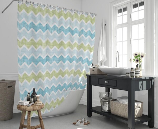 Κουρτίνα Μπάνιου Zigzag Green 180x200 - Lino Home