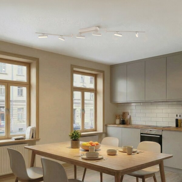 Lindby LED προβολέας Eldrin, λευκός, 6-φωτο, λωρίδα φωτός, ρυθμιζόμενος, Λευκό, Σαλόνι / τραπεζαρία, Μέταλλο, σύγχρονο