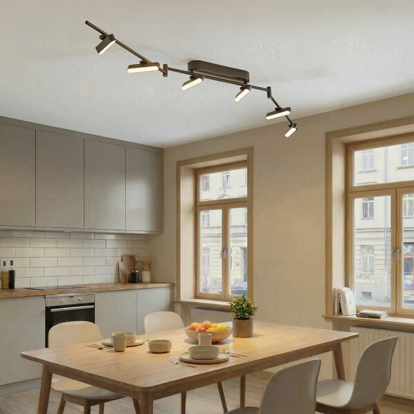 Lindby LED προβολέας Eldrin, μαύρος, 6-φωτός, λωρίδα φωτός, ρυθμιζόμενος, Μαύρο, Σαλόνι / τραπεζαρία, Μέταλλο, σύγχρονο