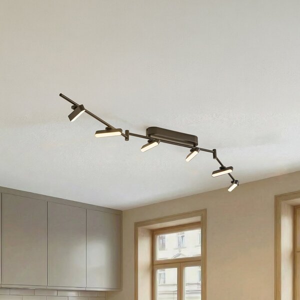 Lindby LED προβολέας Eldrin, μαύρος, 6-φωτός, λωρίδα φωτός, ρυθμιζόμενος, Μαύρο, Σαλόνι / τραπεζαρία, Μέταλλο, σύγχρονο