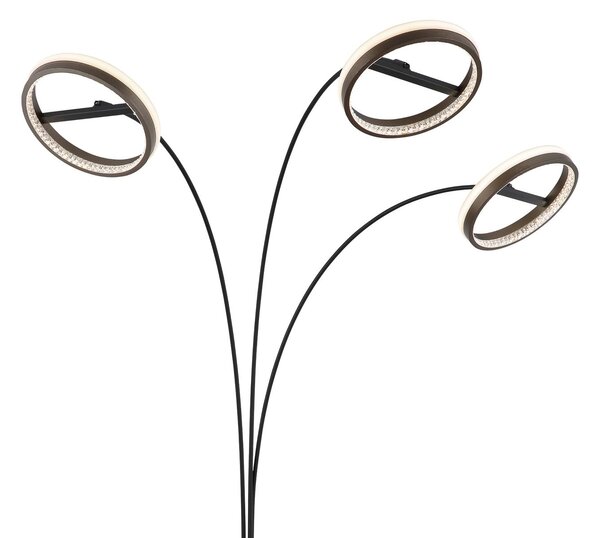 Globo Φωτιστικό δαπέδου LED Della, ύψος 190 cm, μαύρο/σκούρο γκρι, 3-φωτιστικό., ρυθμιζόμενος, Μαύρο, Σαλόνι / τραπεζαρία, Μέταλλο, σύγχρονο