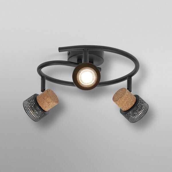 OSRAM Προβολέας οροφής CORK SPIRAL μαύρος 3-Spot GU10-LED 927, ρυθμιζόμενος, Μαύρο, Σαλόνι / τραπεζαρία, Μέταλλο