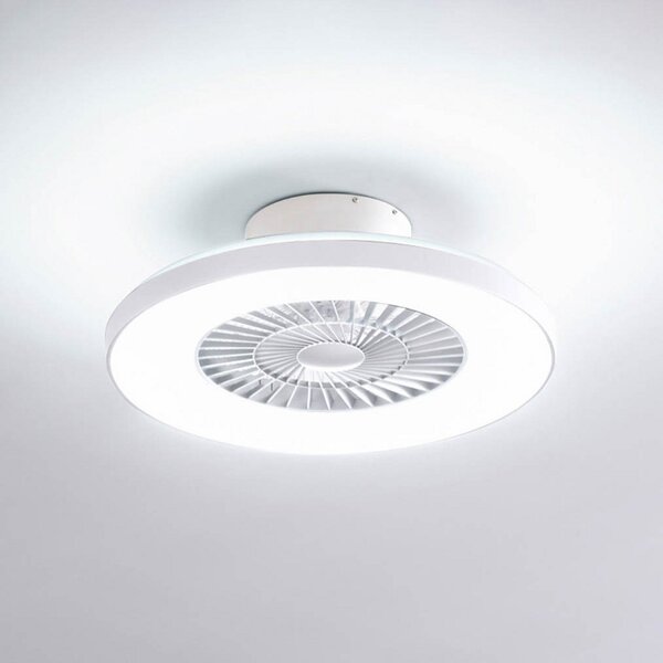 Lindby Smart LED ανεμιστήρας οροφής Paavo, λευκός, αθόρυβος, Tuya, ρυθμιζόμενος, Λευκό, Σαλόνι / τραπεζαρία, Πλαστικό, σύγχρονο