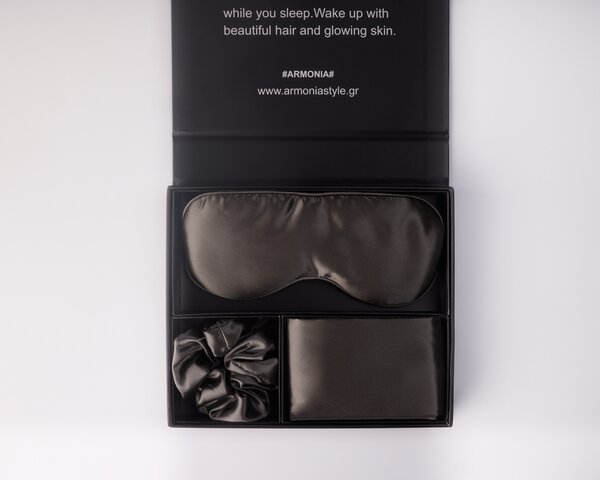 Beauty Set Morpheus 100% Pure Silk Dark Grey (Μαξ/θήκη-Μάσκα Ύπνου-Scrunchies) Armonia Style