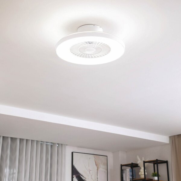 Lindby Smart LED ανεμιστήρας οροφής Paavo, λευκός, αθόρυβος, Tuya, ρυθμιζόμενος, Λευκό, Σαλόνι / τραπεζαρία, Πλαστικό, σύγχρονο