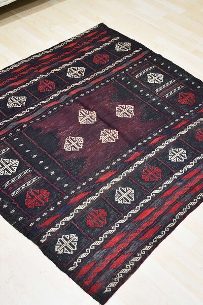 Χειροποίητο Χαλί Persian Kilim Wool Black-Red 128Χ128