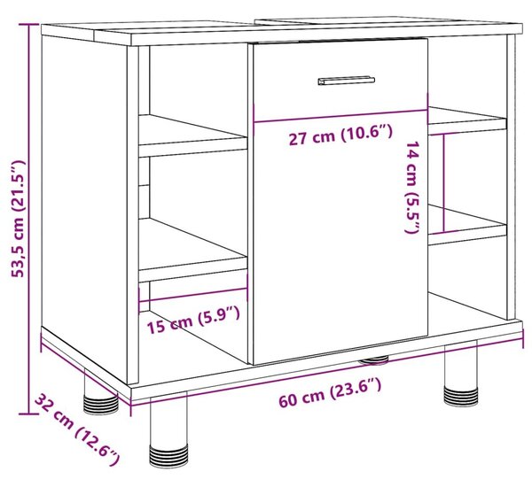 Ντουλάπι Νιπτήρα Γκρι Σκυροδέματος 60x32x53,5 εκ. Επεξ. Ξύλο - Γκρι