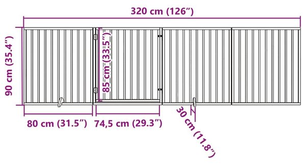 Διαχωριστικό Σκύλων/Πόρτα Πτυσσόμενο 4 Πάνελ 320εκ. Ξύλο Λεύκας - Καφέ