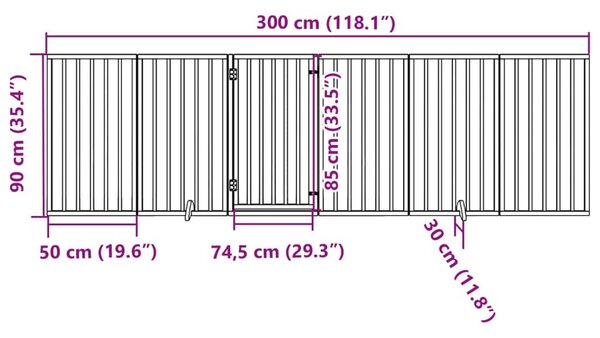 Διαχωριστικό Σκύλων/Πόρτα Πτυσσόμενο 6 Πάνελ 300εκ. Ξύλο Λεύκας - Καφέ